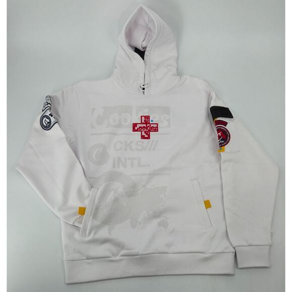 NWT Cookies x International White Hoodie Pullover Sweatshirt Patches XLarge - Picture 1 of 11